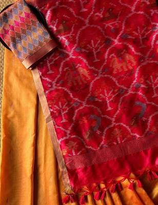 Orange Green Color Patola pallu pure art silk saree 1
