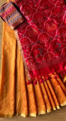 Orange Green Color Patola pallu pure art silk saree 2