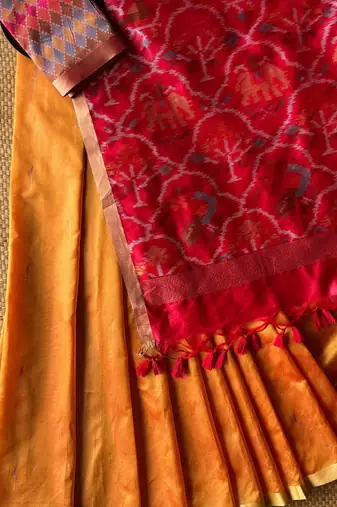 Orange Green Color Patola pallu pure art silk saree