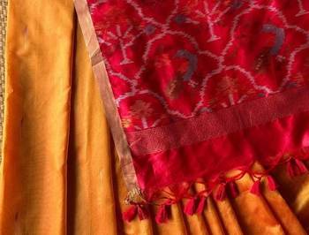 Orange Green Color Patola pallu pure art silk saree 3