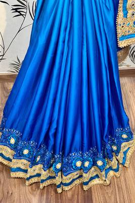 Shadow silk party wear saree in blue with embroidery work & crystal stone work 2