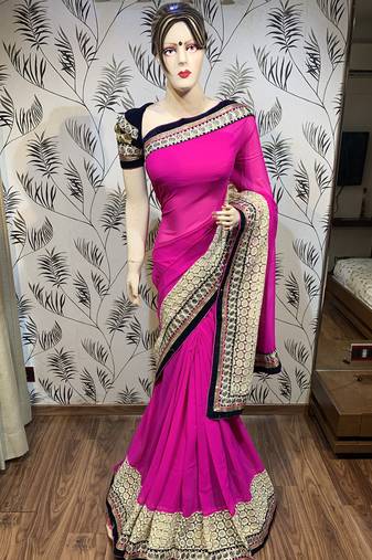 Georgette party wear saree in pink with embroidery work