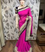 Georgette party wear saree in pink with embroidery work