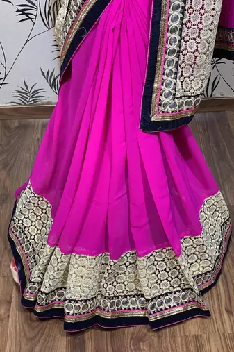Georgette party wear saree in pink with embroidery work