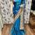 Pure silk wedding wear saree in blue with embroidery work & handwork