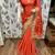 Chiffon silk wedding wear saree in red with embroidery work & handwork