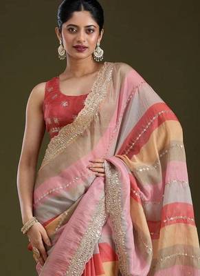Multi Color Zari And Sequence Embroidery Work Rangoli Silk Saree 1