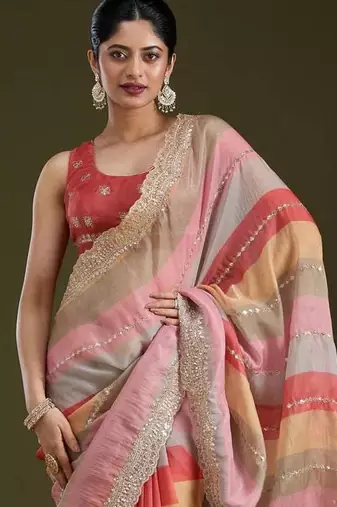 Multi Color Zari And Sequence Embroidery Work Rangoli Silk Saree