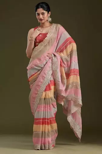 Multi Color Zari And Sequence Embroidery Work Rangoli Silk Saree