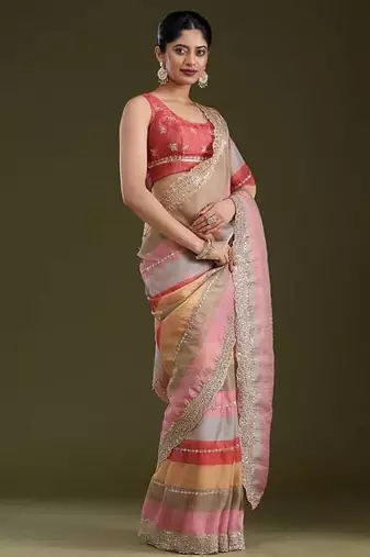 Multi Color Zari And Sequence Embroidery Work Rangoli Silk Saree