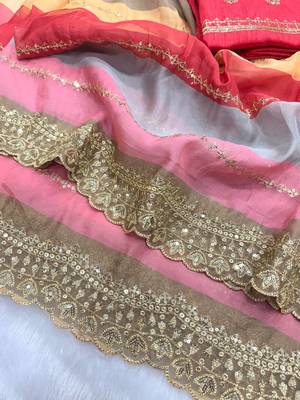 Multi Color Zari And Sequence Embroidery Work Rangoli Silk Saree 5