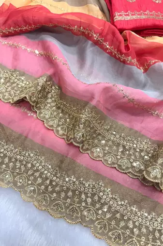 Multi Color Zari And Sequence Embroidery Work Rangoli Silk Saree