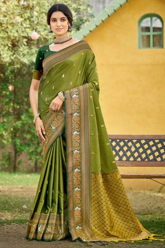 orange soft silk blend woven work traditional saree