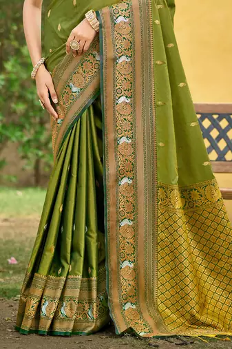 orange soft silk blend woven work traditional saree