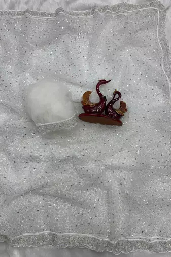 White Color Zari And Sequence Embroidery Work Rangoli Silk Saree