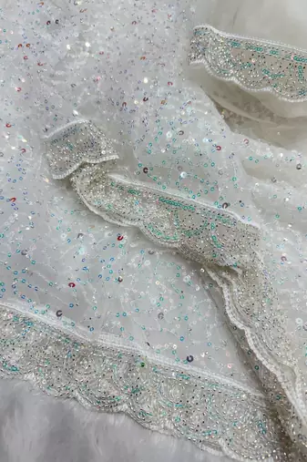 White Color Zari And Sequence Embroidery Work Rangoli Silk Saree