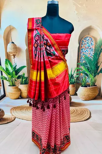 Multi Color Lagadi pallu art silk saree