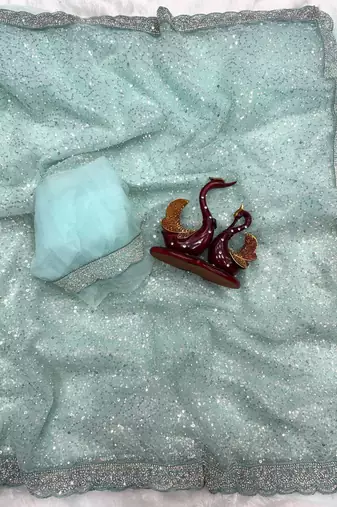 Blue Color Zari And Sequence Embroidery Work Rangoli Silk Saree