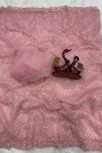 Pink Color Zari And Sequence Embroidery Work Rangoli Silk Saree