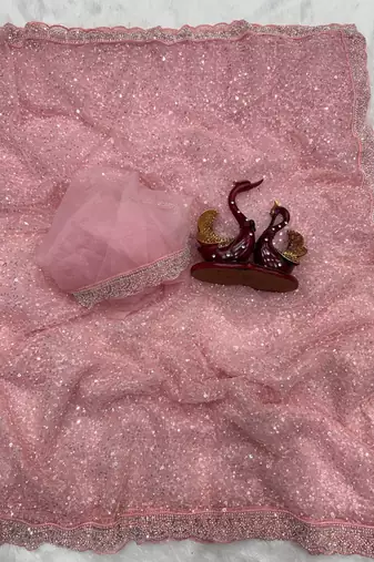 Pink Color Zari And Sequence Embroidery Work Rangoli Silk Saree