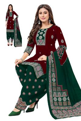 Red color crepe silk printed women unstitched dress material 2
