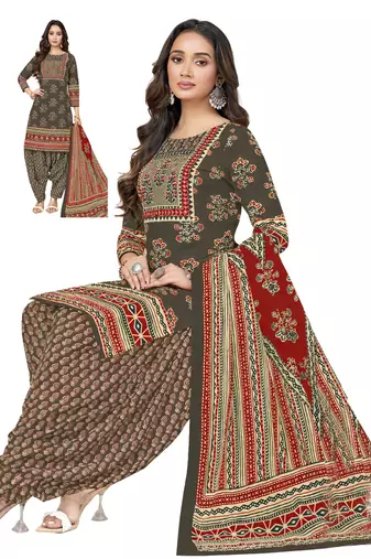 Green color crepe silk printed women unstitched dress material