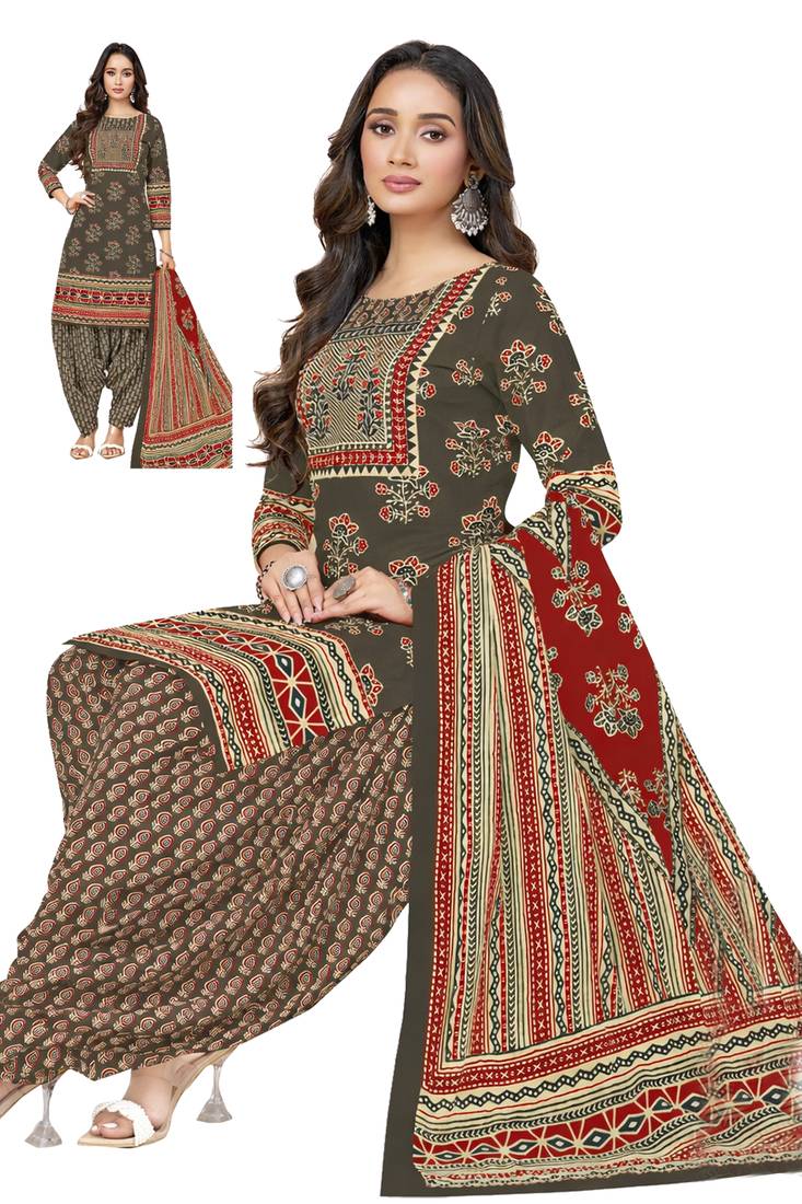 Green color crepe silk printed women unstitched dress material