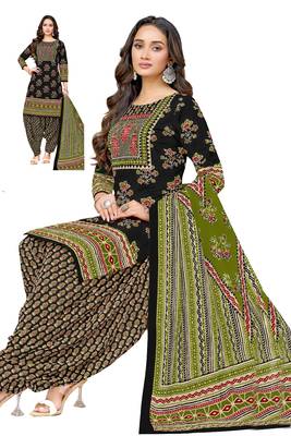 Black color crepe silk printed women unstitched dress material 1