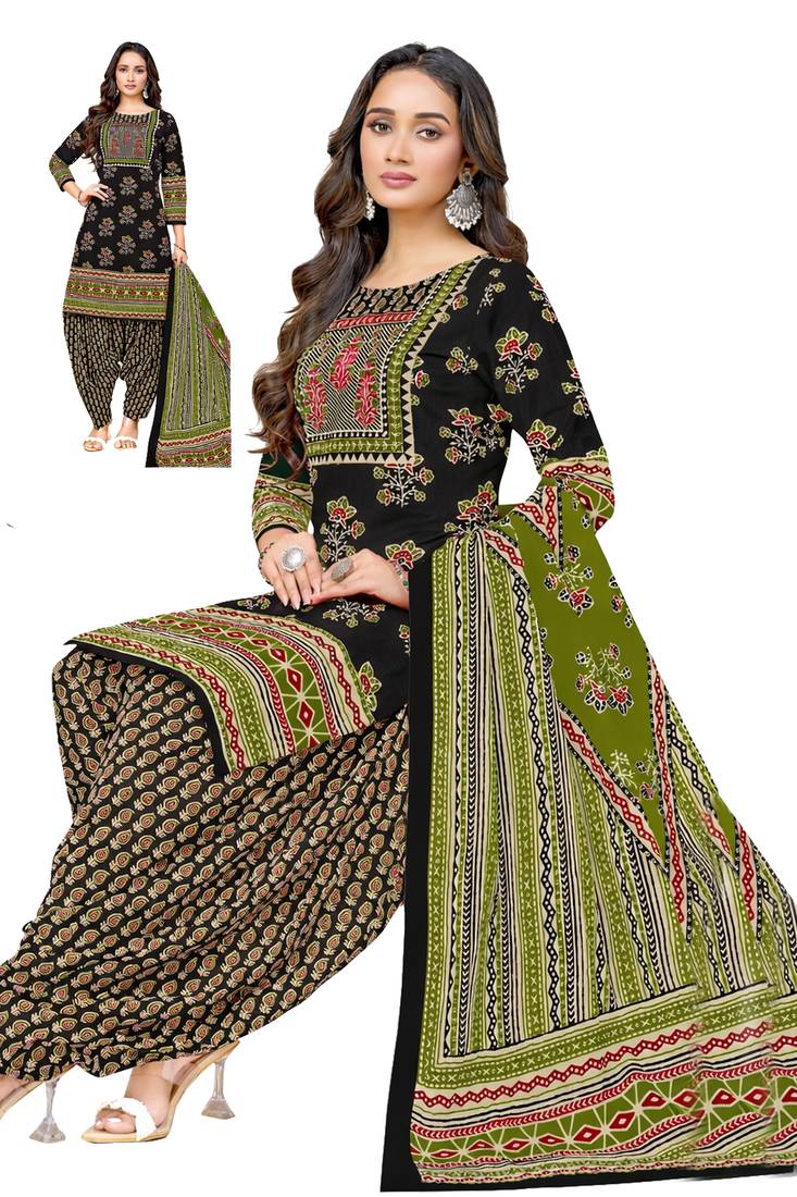 Black color crepe silk printed women unstitched dress material