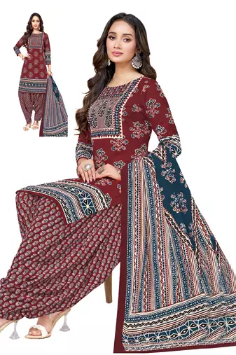 Red color crepe silk printed women unstitched dress material