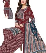 Red color crepe silk printed women unstitched dress material
