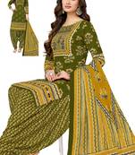 Green  color crepe silk printed women unstitched dress material
