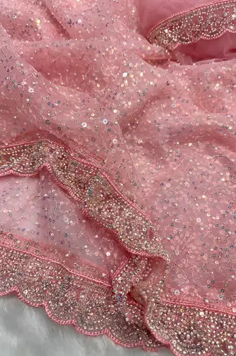 Pink Color Zari And Sequence Embroidery Work Rangoli Silk Saree