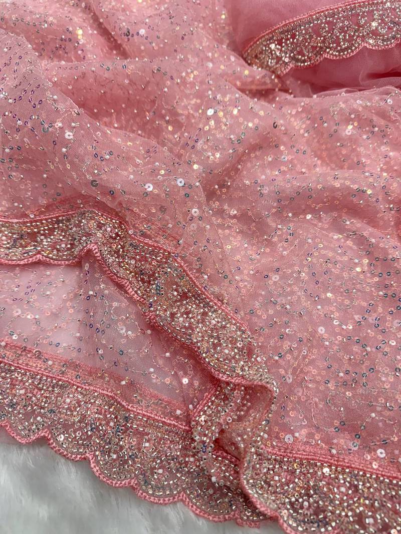 Pink Color Zari And Sequence Embroidery Work Rangoli Silk Saree