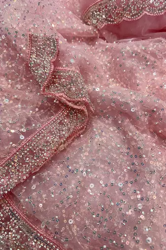 Pink Color Zari And Sequence Embroidery Work Rangoli Silk Saree