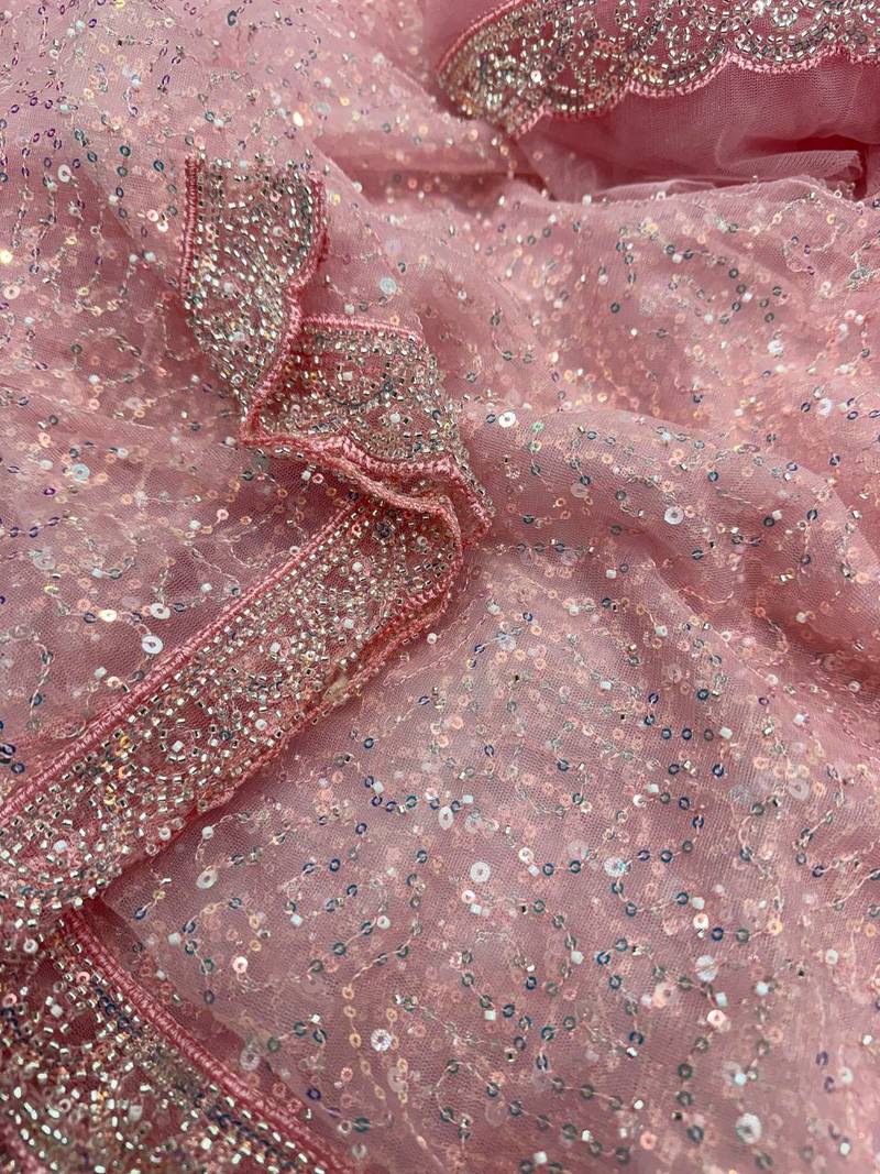 Pink Color Zari And Sequence Embroidery Work Rangoli Silk Saree