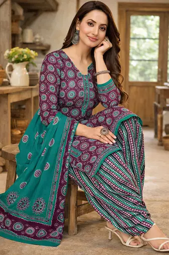 Magenta color crepe silk printed women unstitched dress material