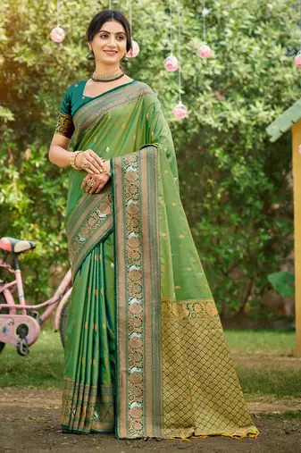 orange soft silk blend woven work traditional saree