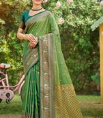 orange soft silk blend woven work traditional saree