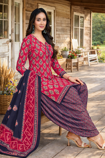 Pink  color crepe silk printed women unstitched dress material