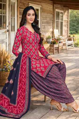 Pink  color crepe silk printed women unstitched dress material