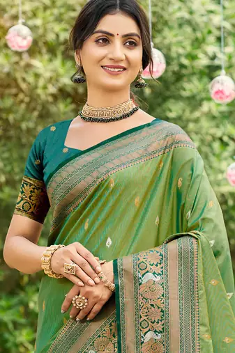 orange soft silk blend woven work traditional saree