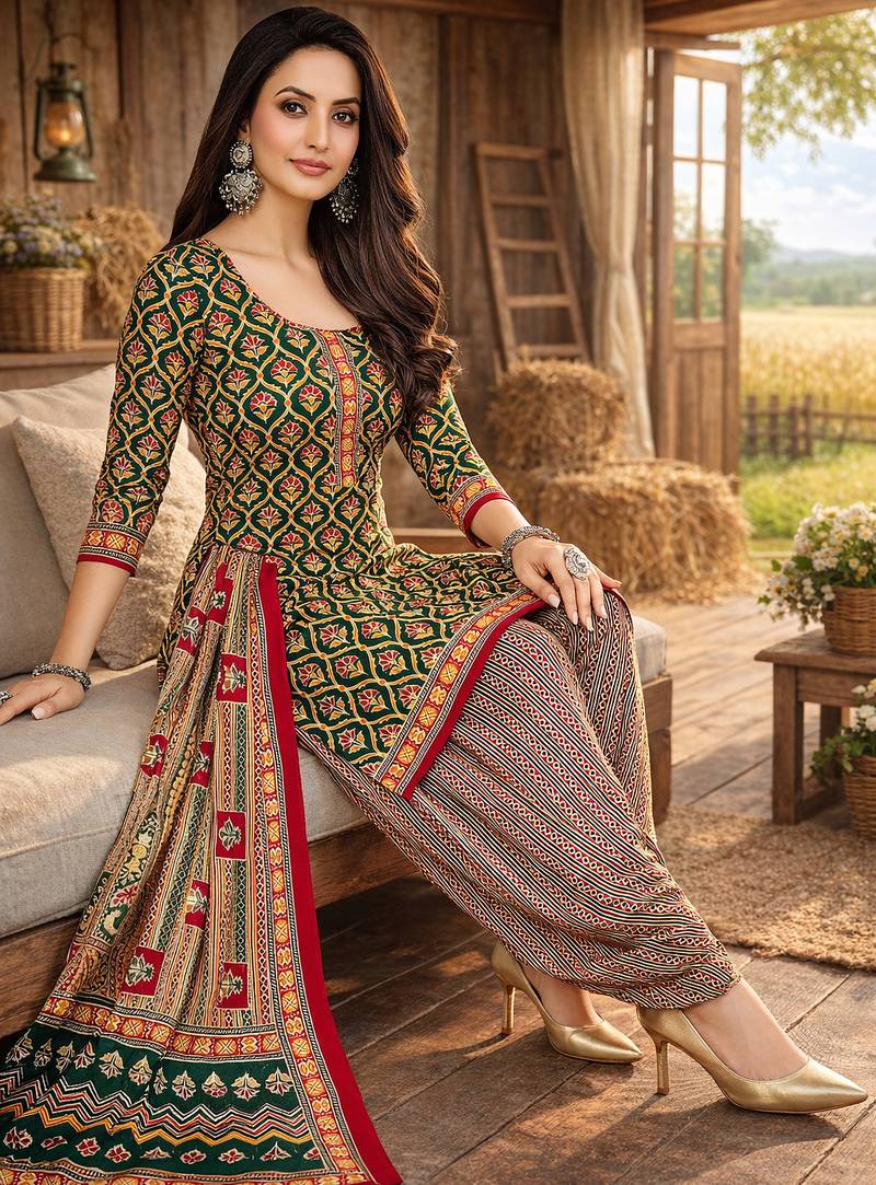 Multicolor color crepe silk printed women unstitched dress material