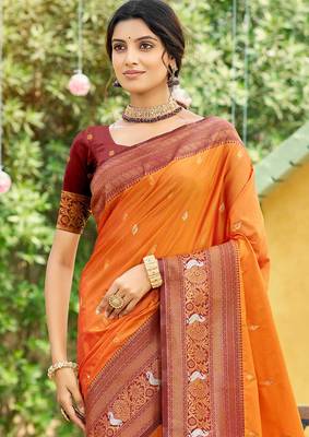 green soft silk blend woven work traditional saree 2