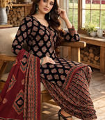 Black color crepe silk printed women unstitched dress material