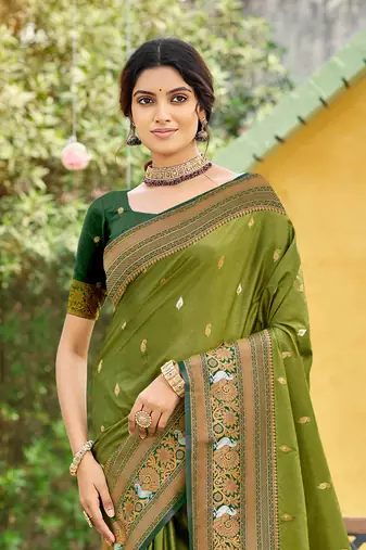 orange soft silk blend woven work traditional saree