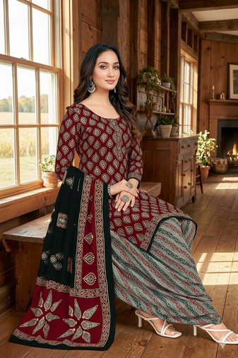 Red color crepe silk printed women unstitched dress material