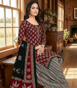 Red color crepe silk printed women unstitched dress material