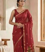 Maroon Color Jamdani weave  cotton Saree