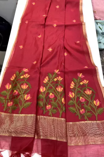 Maroon Color Jamdani weave  cotton Saree
